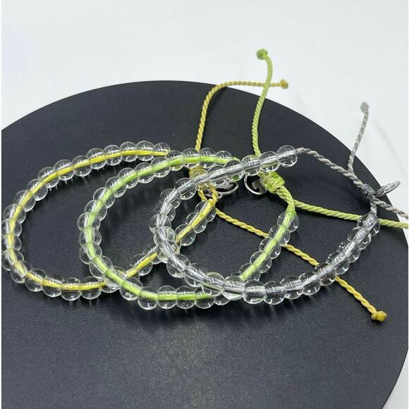 4ocean Recycled Bali Beaded Adjustable Yellow Blue Gray Bracelet set of three - Picture 3 of 9